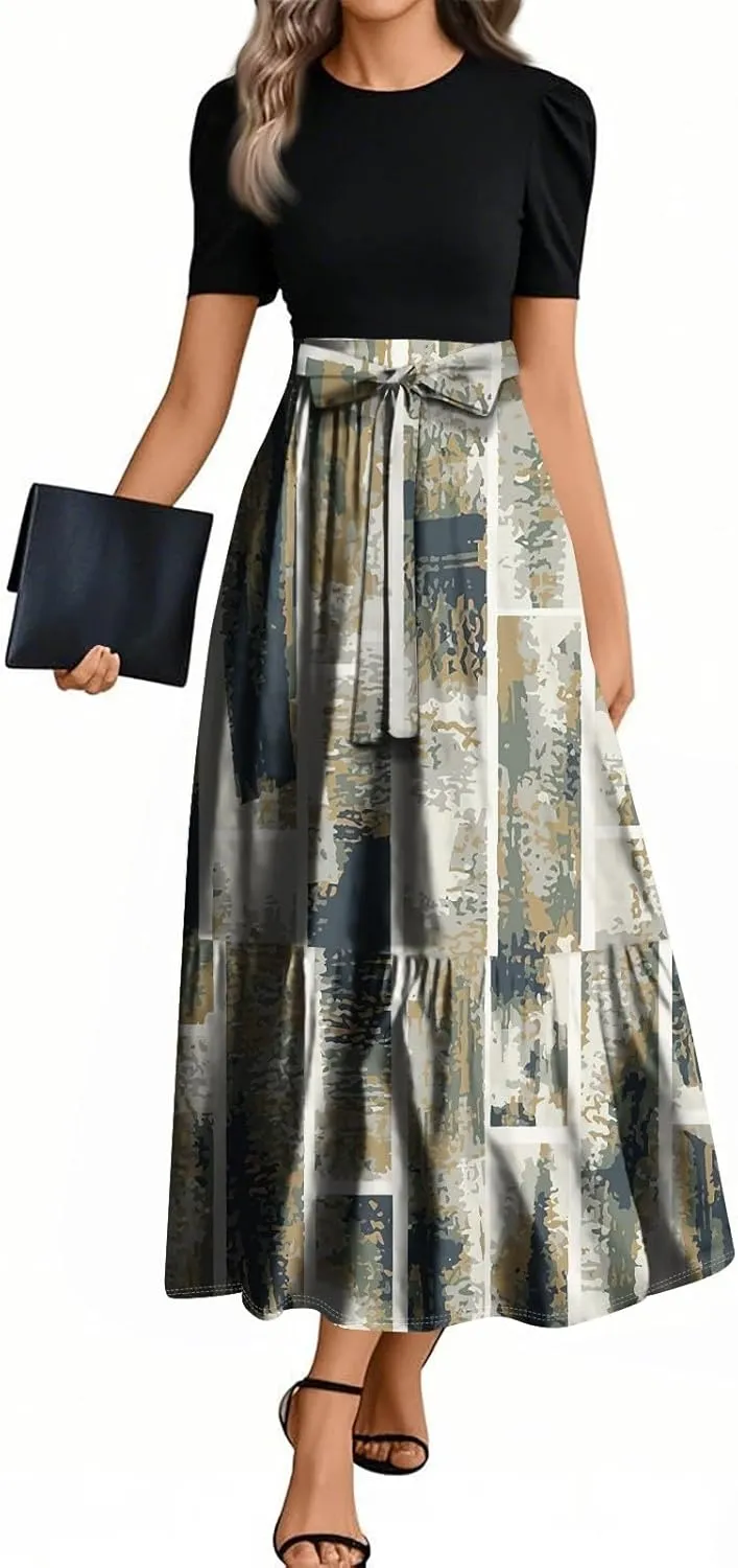 Dresses for Women 2025 Elegant Classy Summer Empire Waist Short Sleeve A Line Work Dress Wedding Guest Wrap Sundress