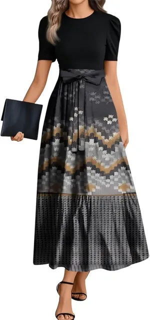 Dresses for Women 2025 Elegant Classy Summer Empire Waist Short Sleeve A Line Work Dress Wedding Guest Wrap Sundress