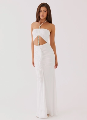 Serina Ruffle Maxi Dress - White Pretty Glow