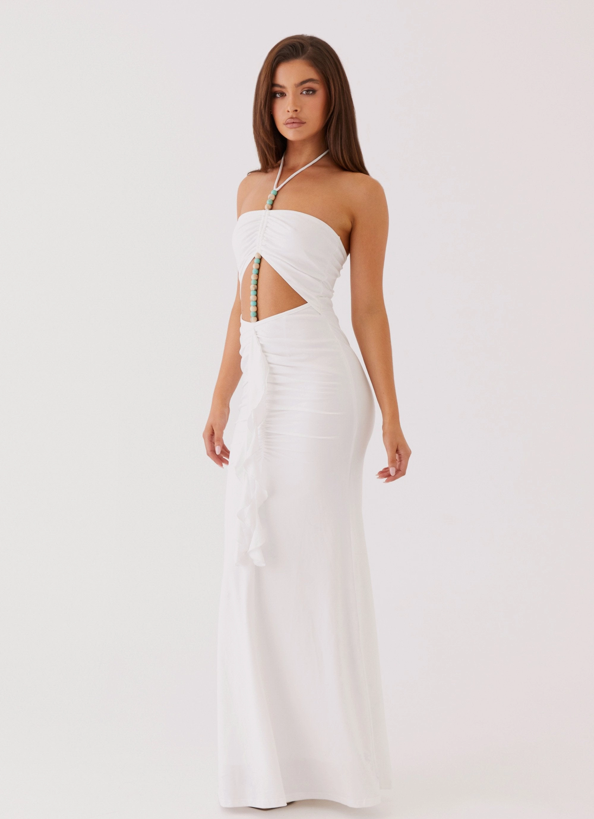 Serina Ruffle Maxi Dress - White Floral-Pattern Trendy pick
