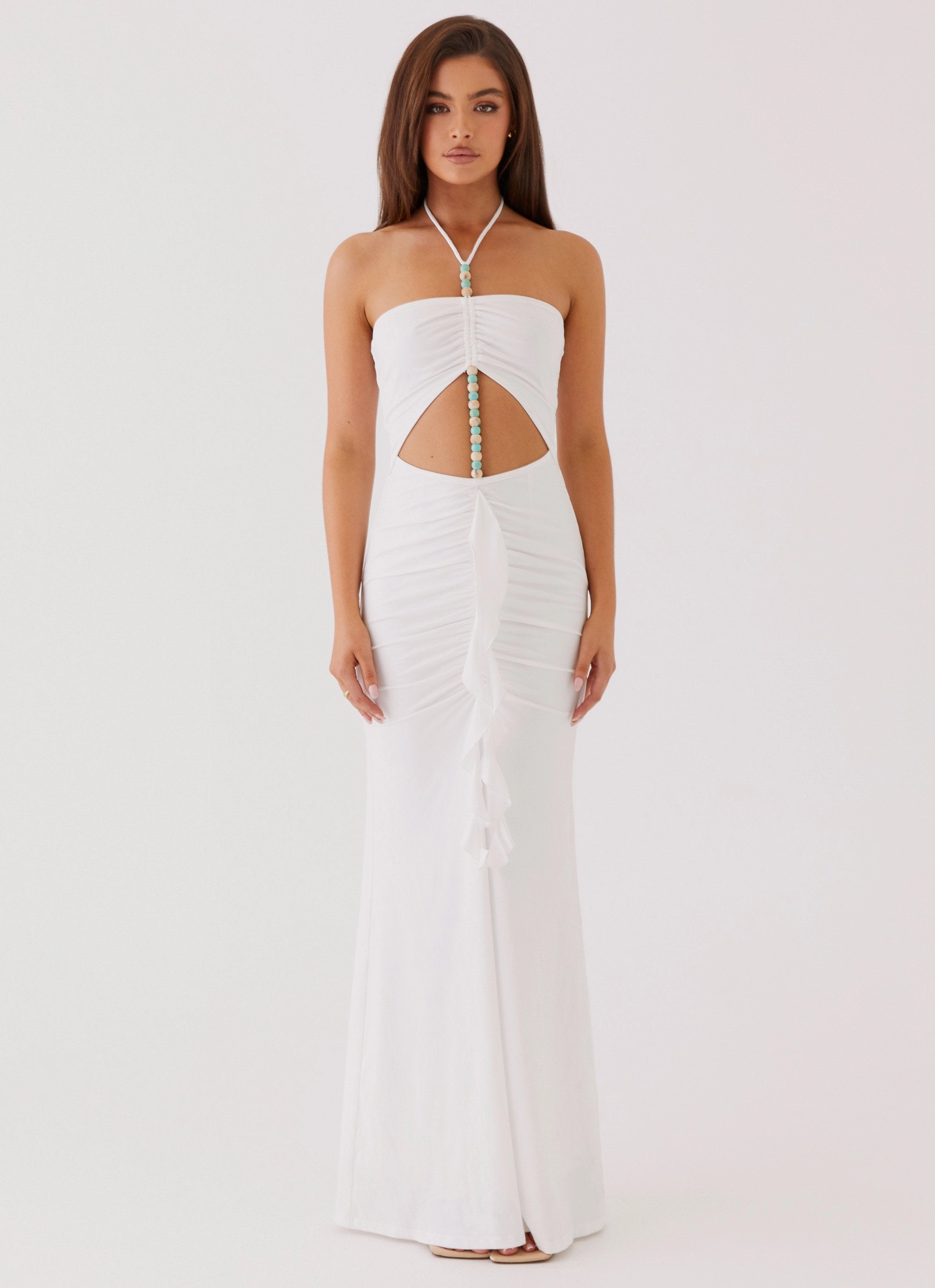 Serina Ruffle Maxi Dress - White LayeredHemline Easy Comfort Look