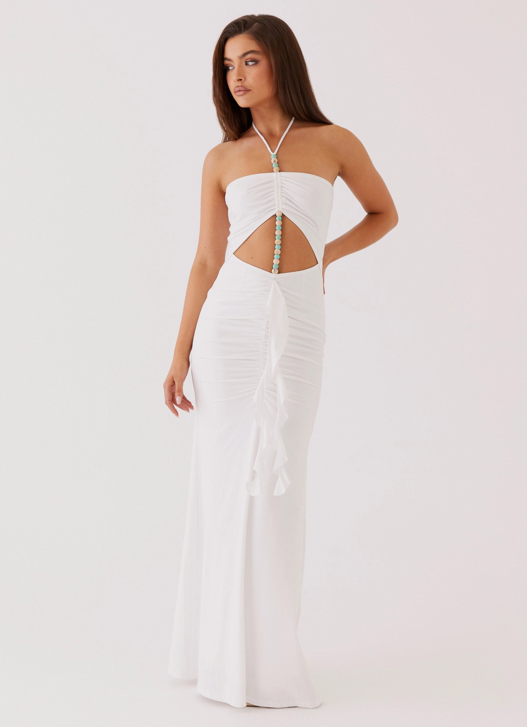Serina Ruffle Maxi Dress - White Earth Colors