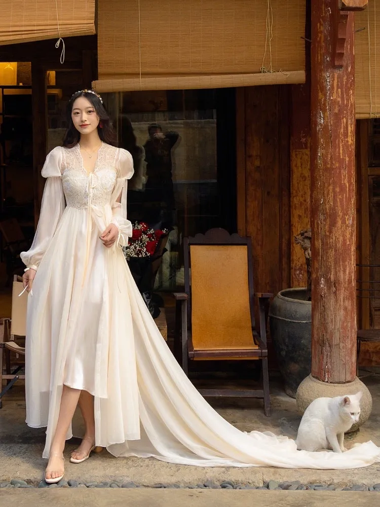 Drifting in The Breeze Romantic Royalcore Long Train Dress