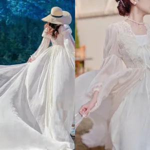 Drifting in The Breeze Romantic Royalcore Long Train Dress