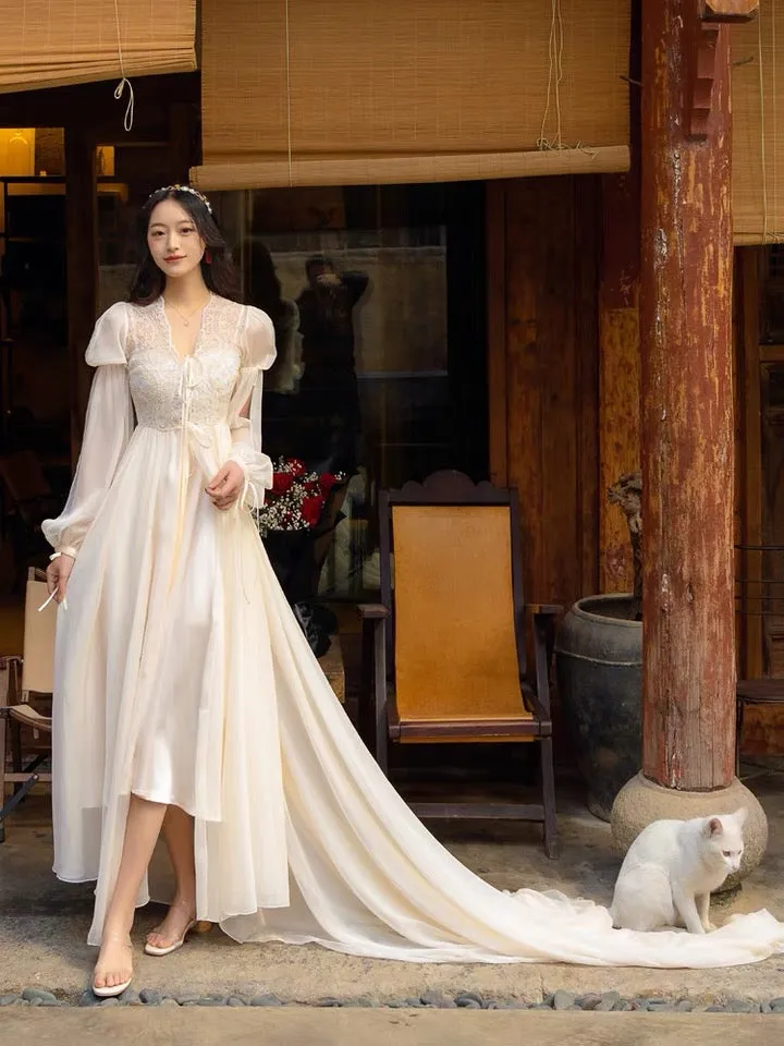 Drifting in The Breeze Romantic Royalcore Long Train Dress