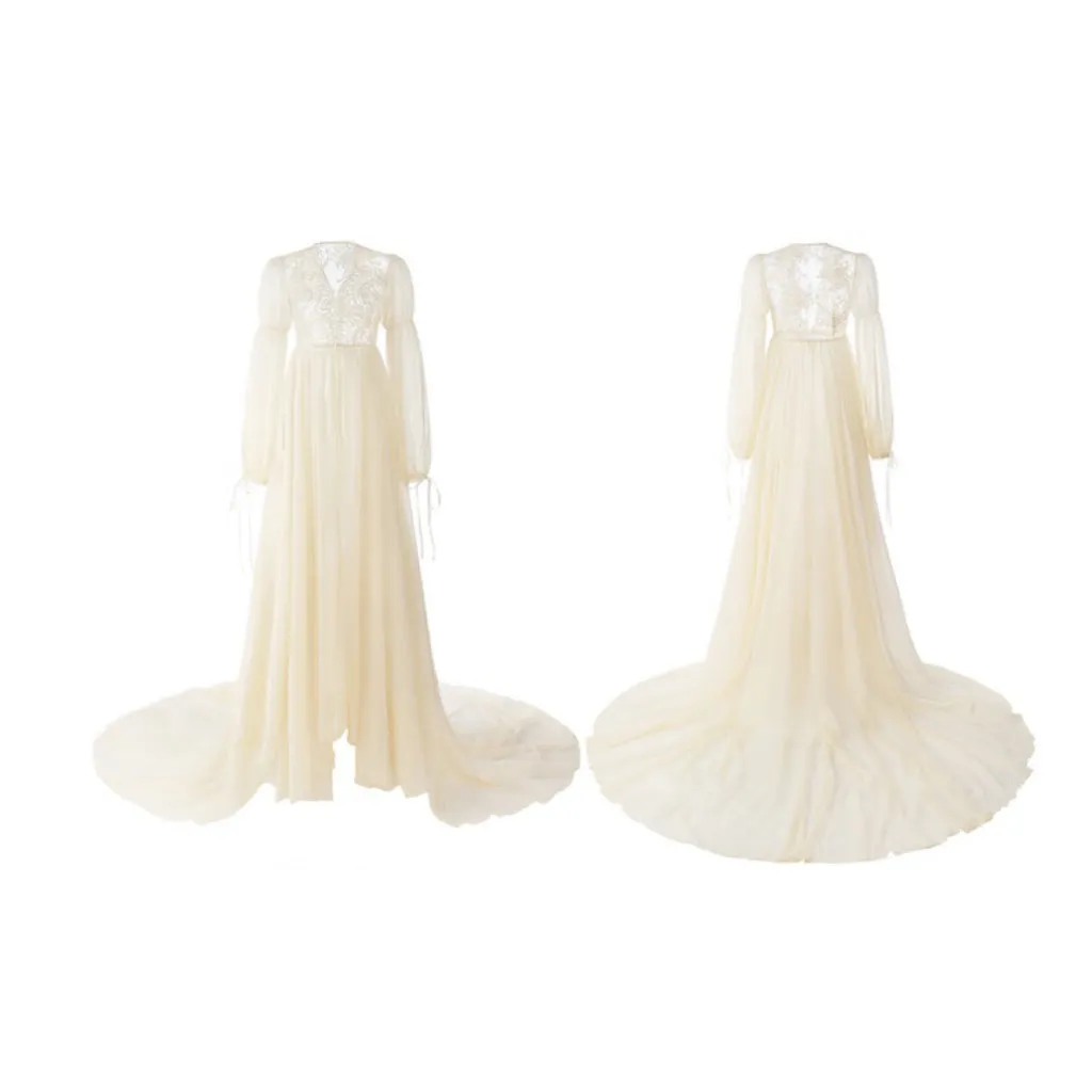 Drifting in The Breeze Romantic Royalcore Long Train Dress