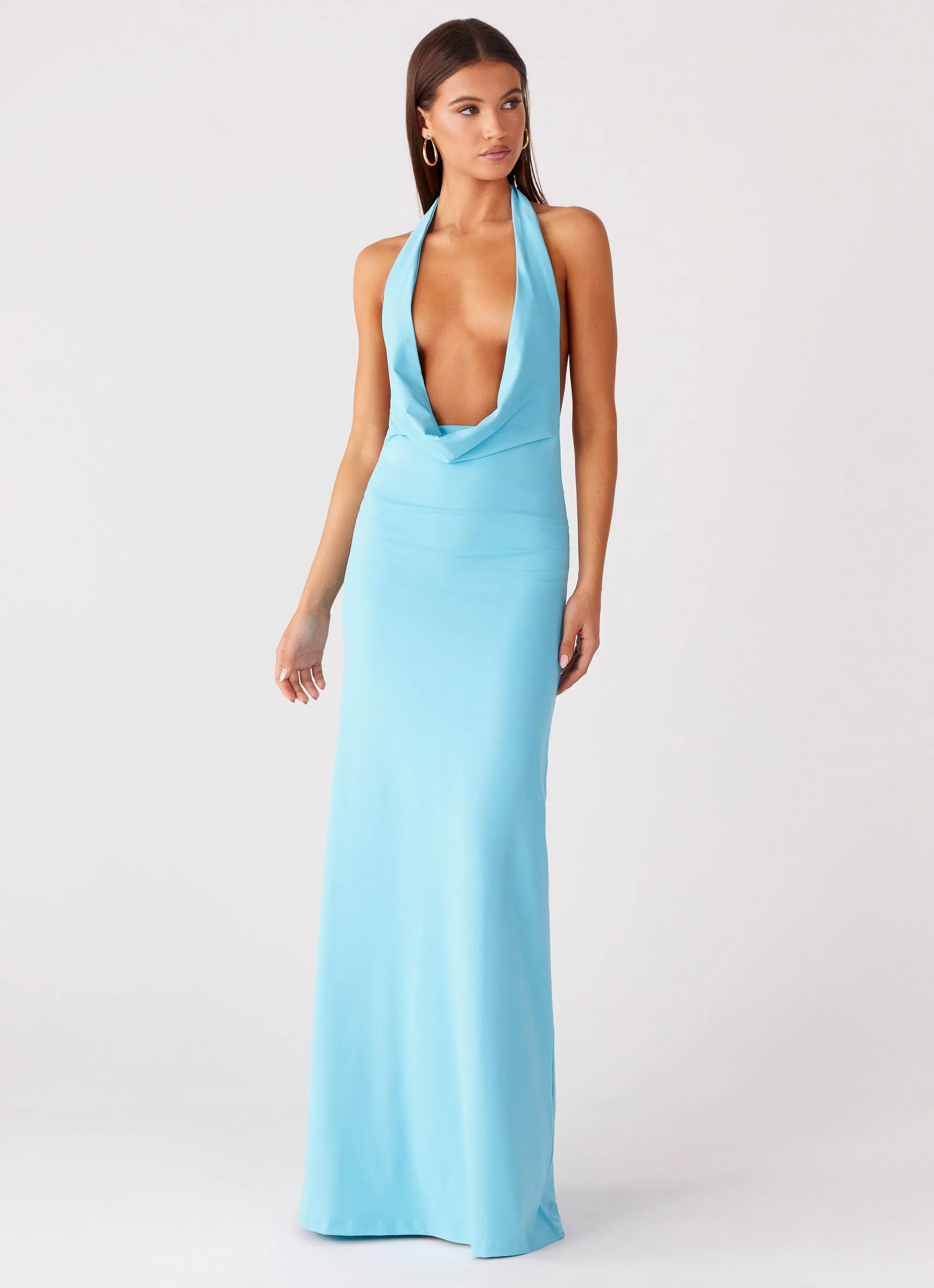 Classic and Chic Modern Finish Driftwood Cowl Maxi Dress - Turquoise