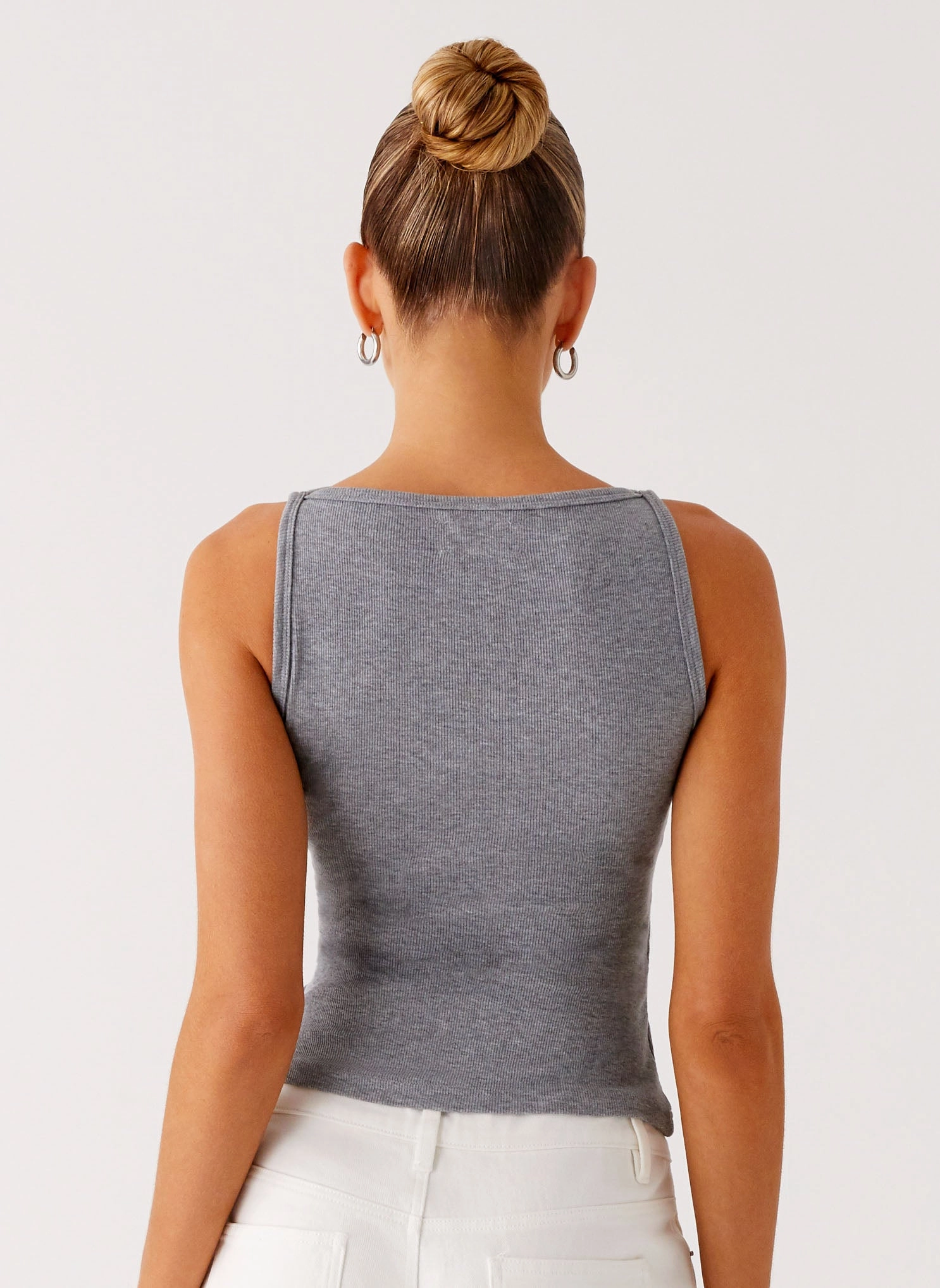 Drop Top Ribbed Eyelet Tank Top - Marle Grey Unstructured Silhouette