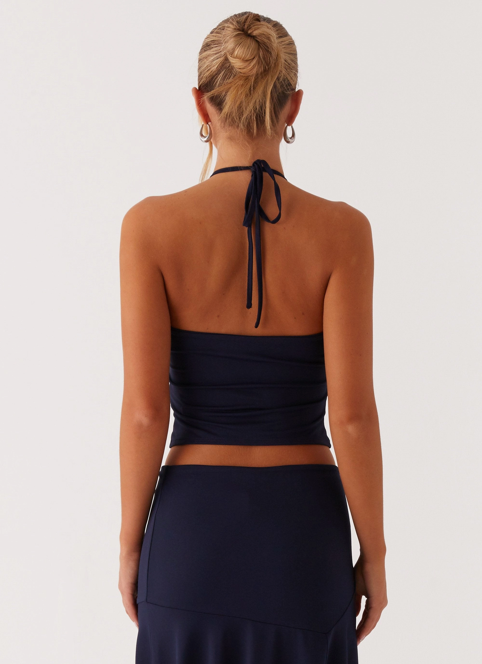 DoubleLayered Neckline Relaxed Tee Paris Nights Halter Top - Navy
