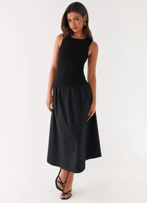 Casual Silhouette Duchess Midi Dress - Black