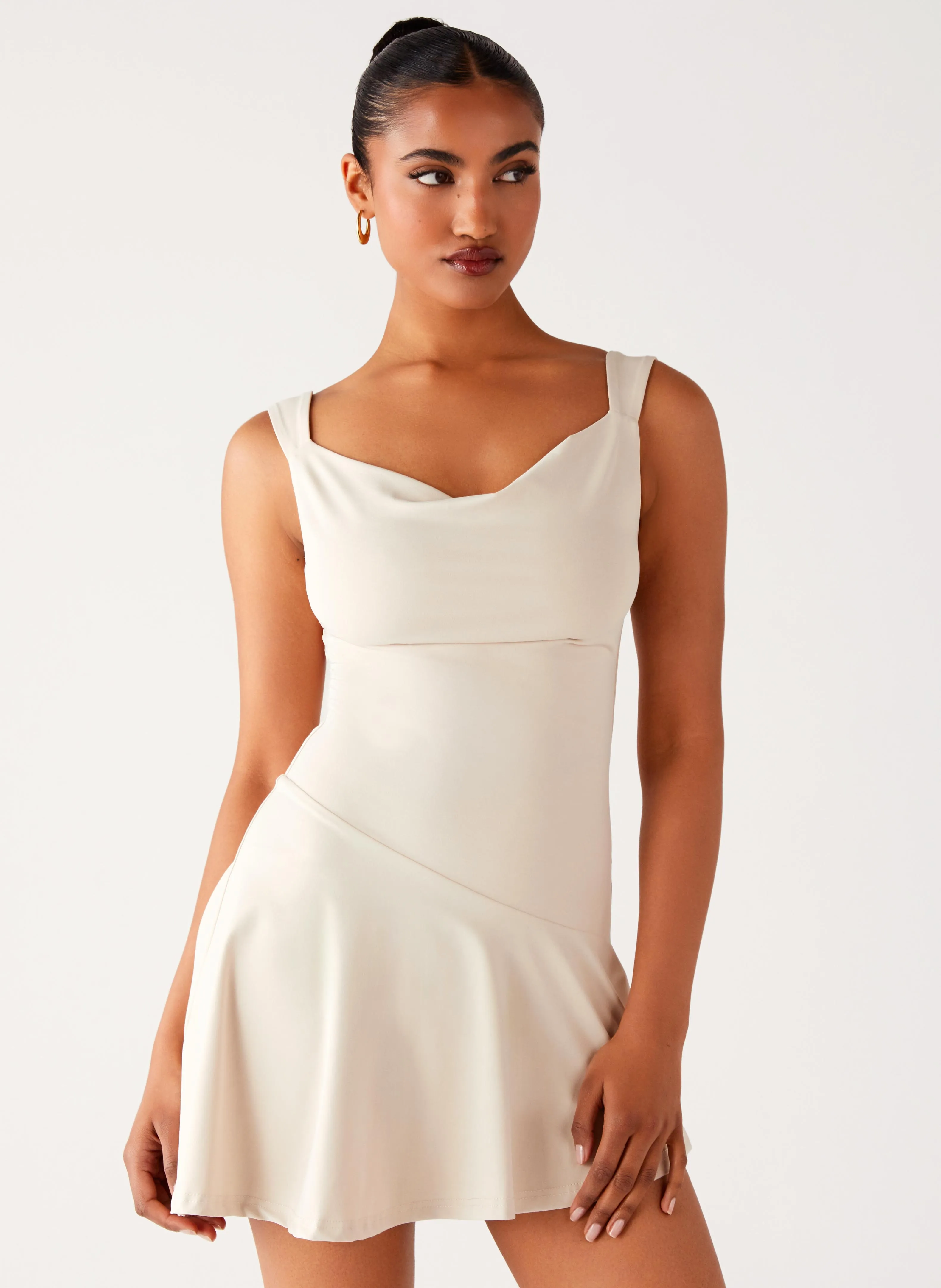 Drape Wave Dune Whisper Mini Dress - Ivory