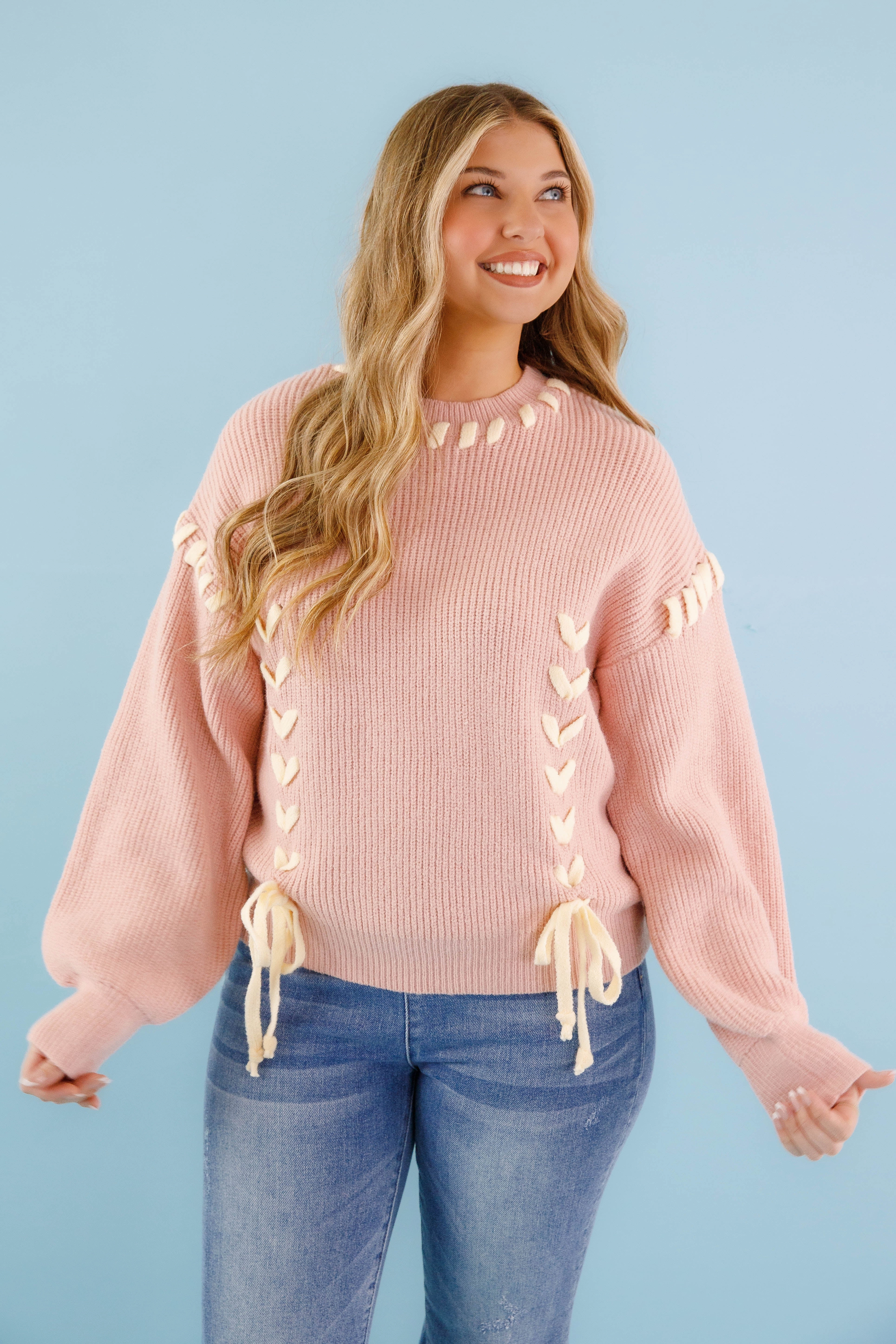 Multi Way Adjustable Fit Reflective details Moment In Time Sweater-Blush