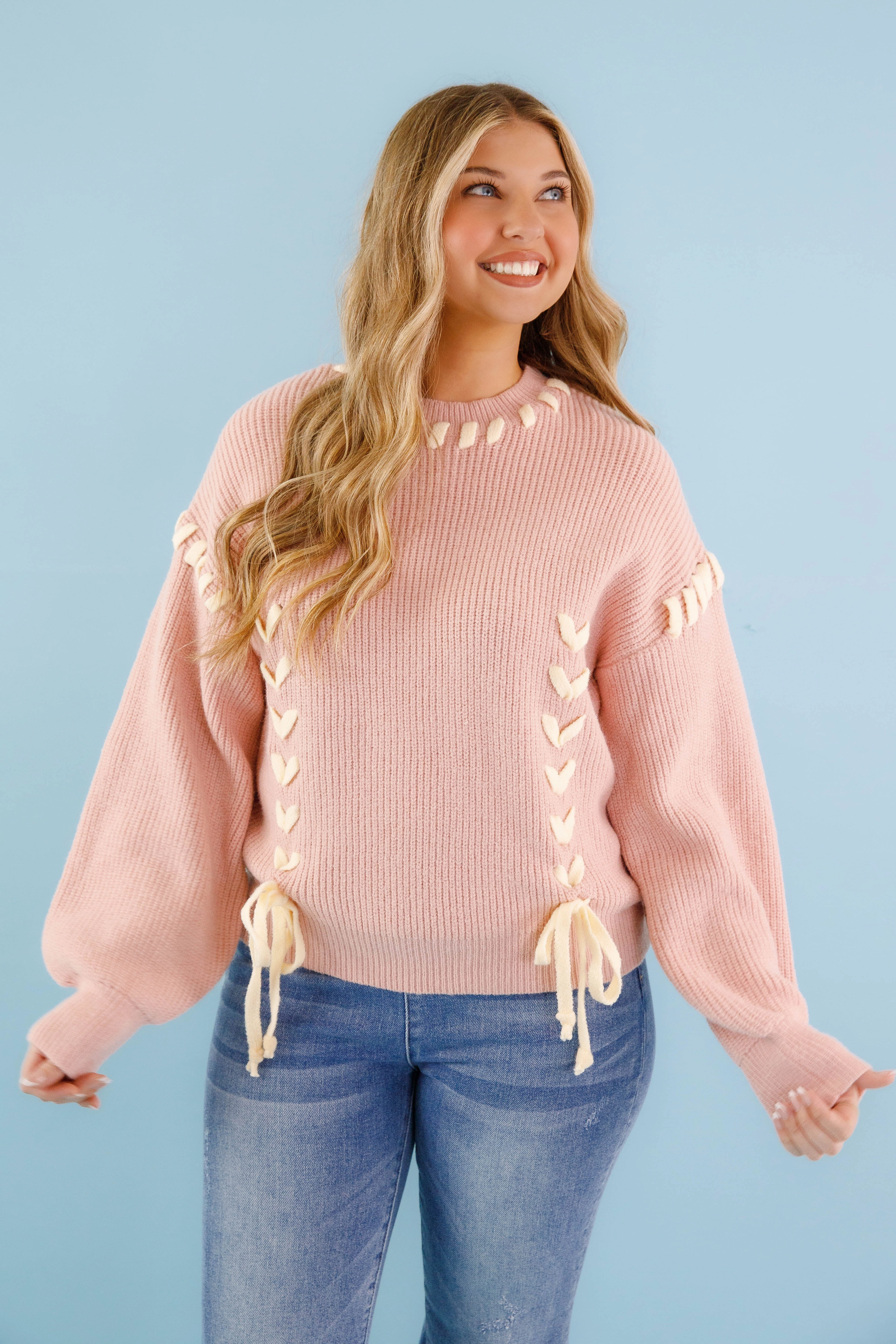 Contrast Stitch Detail Moment In Time Sweater-Blush