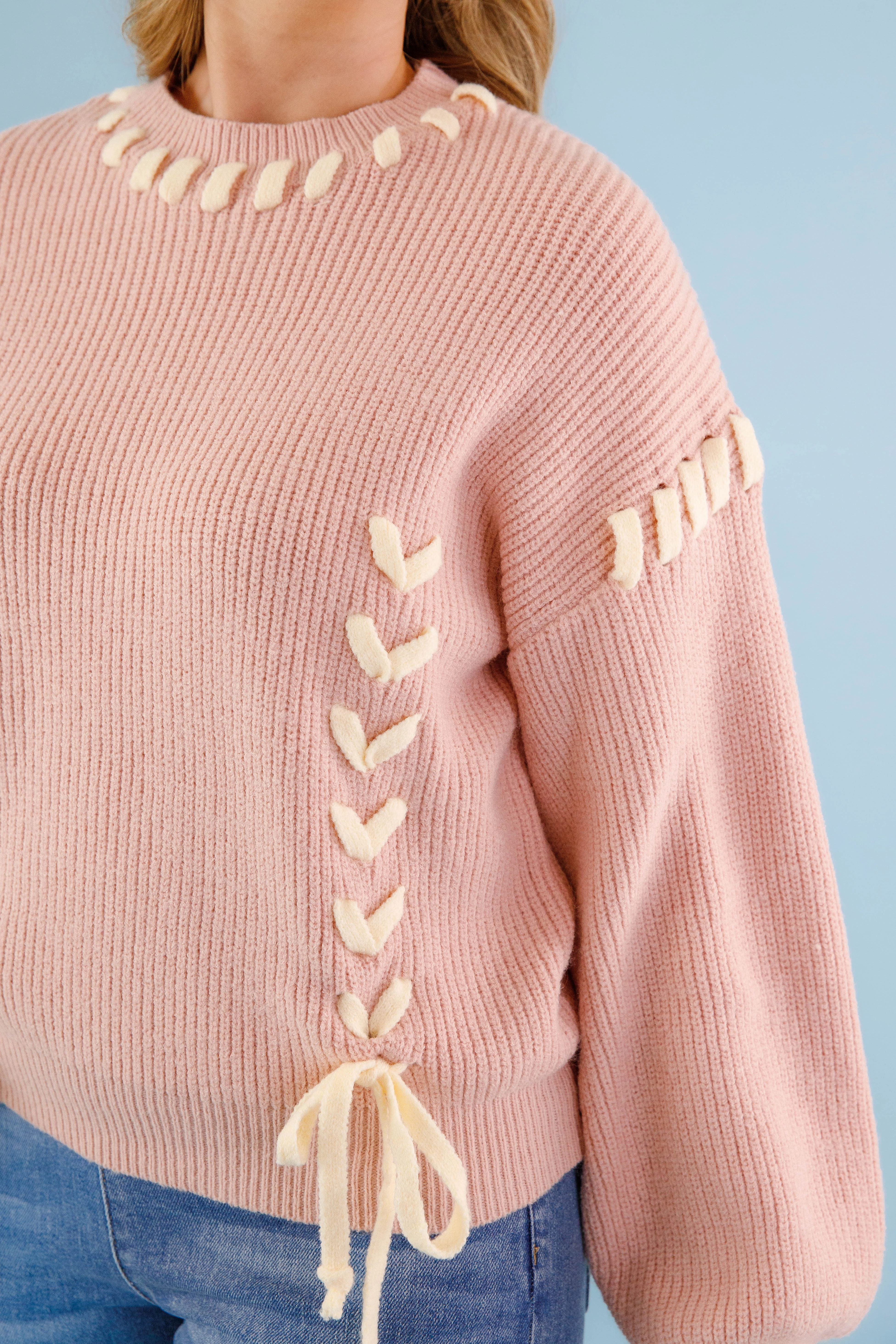 LightReflectiveTrim Oversized Collar Moment In Time Sweater-Blush