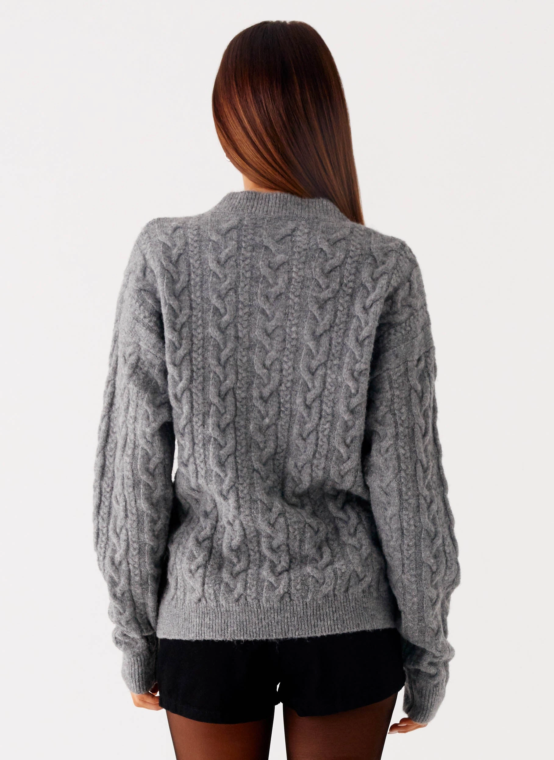 AllDaySoftness Frawley Cable Knit Cardigan - Grey