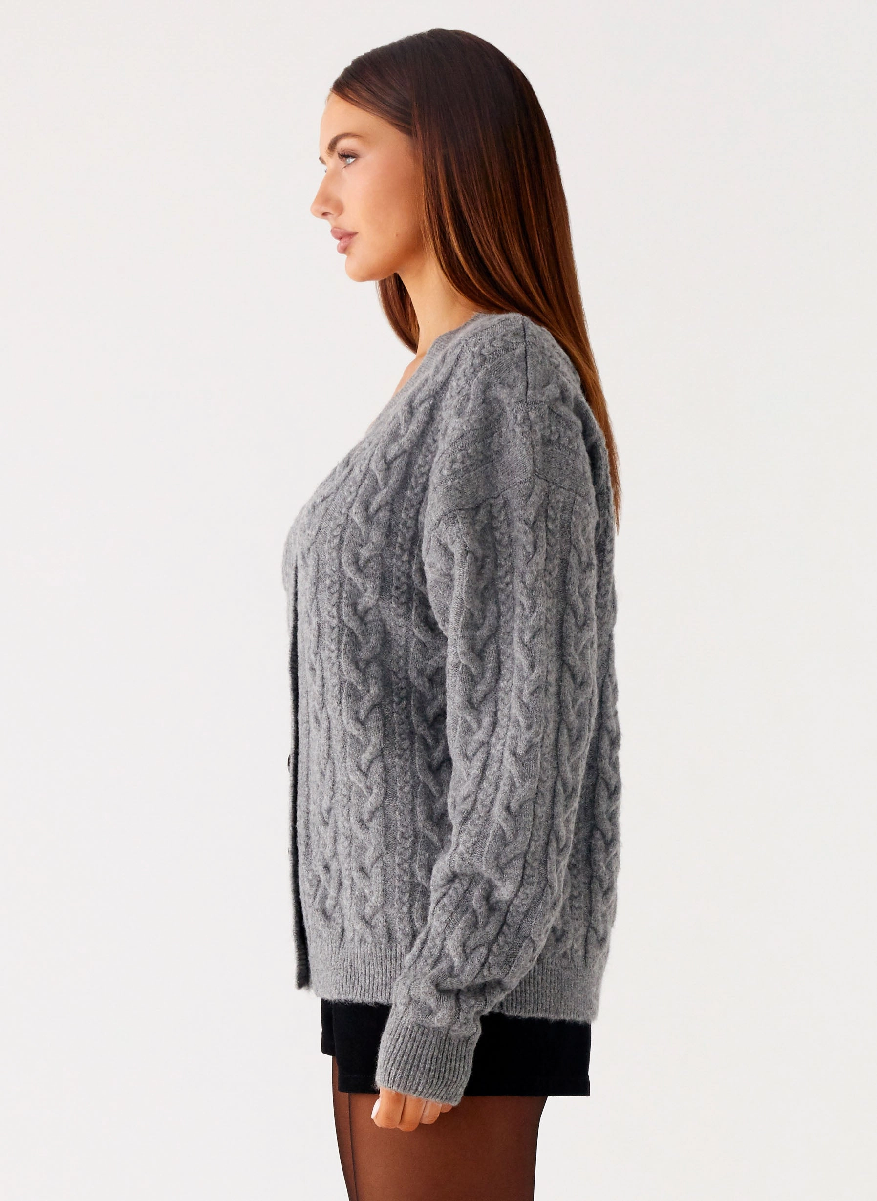 Thermoregulating Fabric Durable Reinforced Elbows Frawley Cable Knit Cardigan - Grey