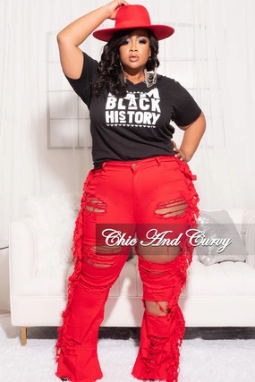 Final Sale Plus Size Short Sleeve V-Neck I Am Black History T-Shirt in Black Basic Look