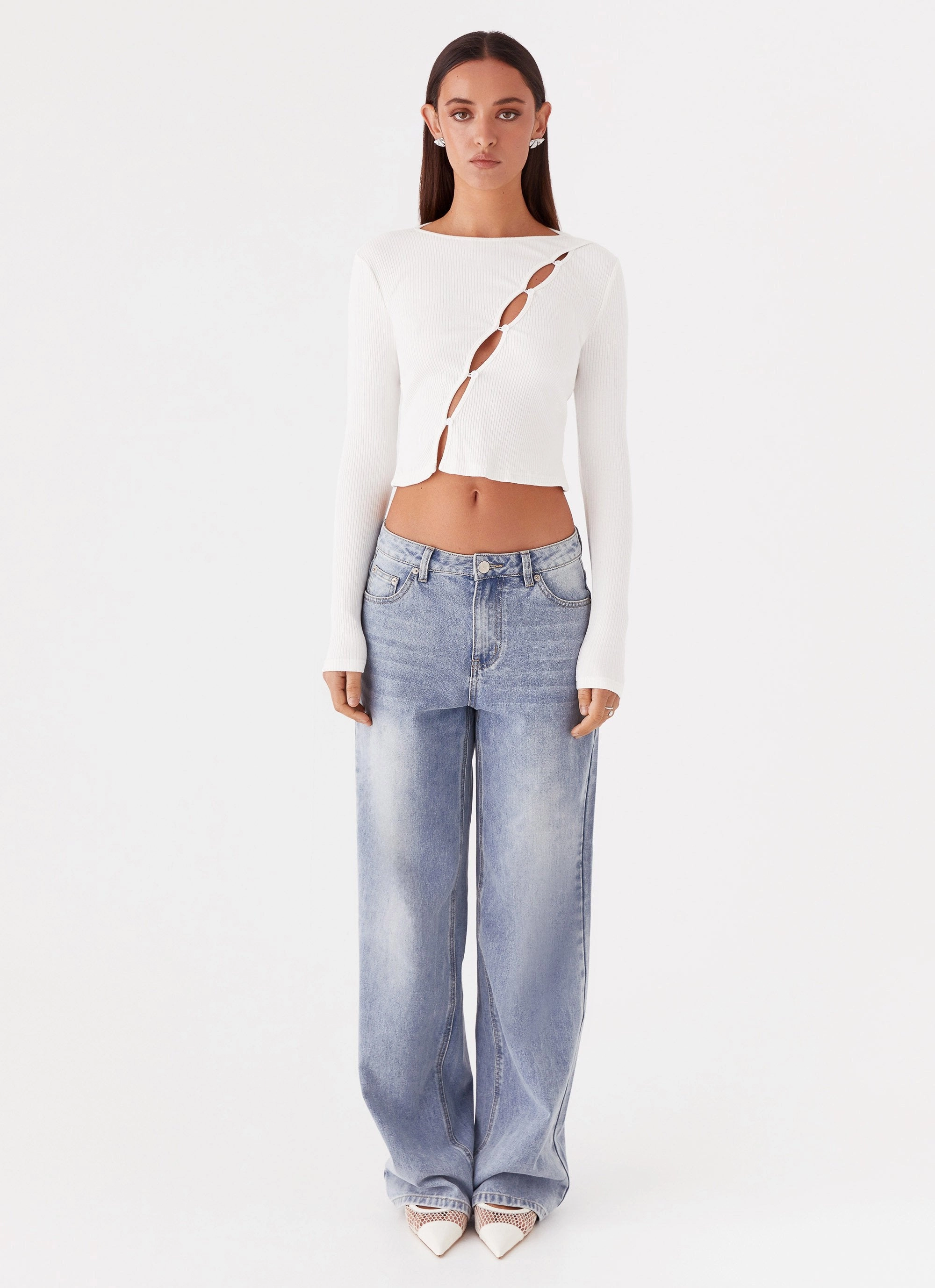ReflectiveTrimDetails Cassius Long Sleeve Top - Ivory