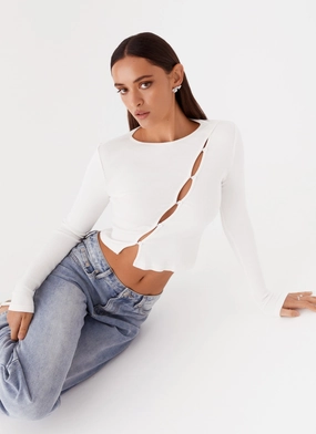 Reflective Logo Detail MultiPurposeUtility Cassius Long Sleeve Top - Ivory