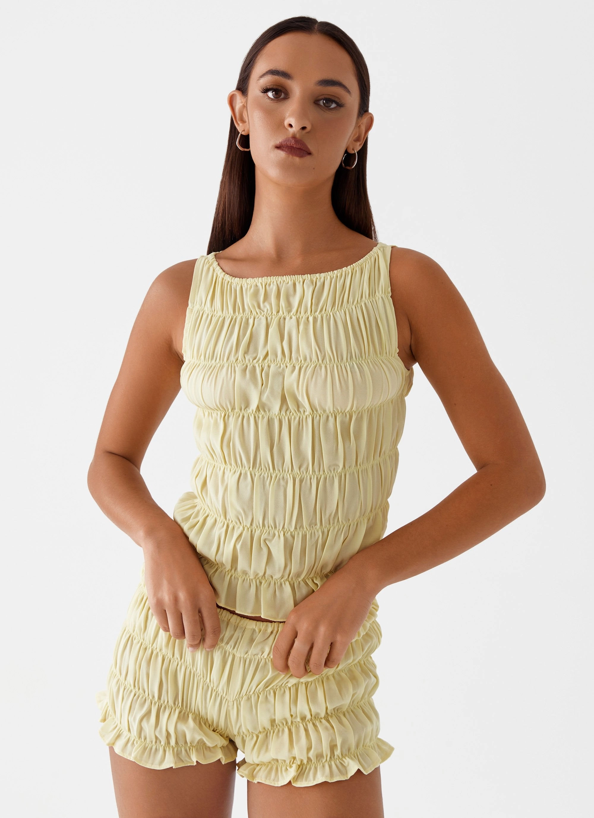 Messina Ruched Tank Top - Yellow Soft Inner Lining