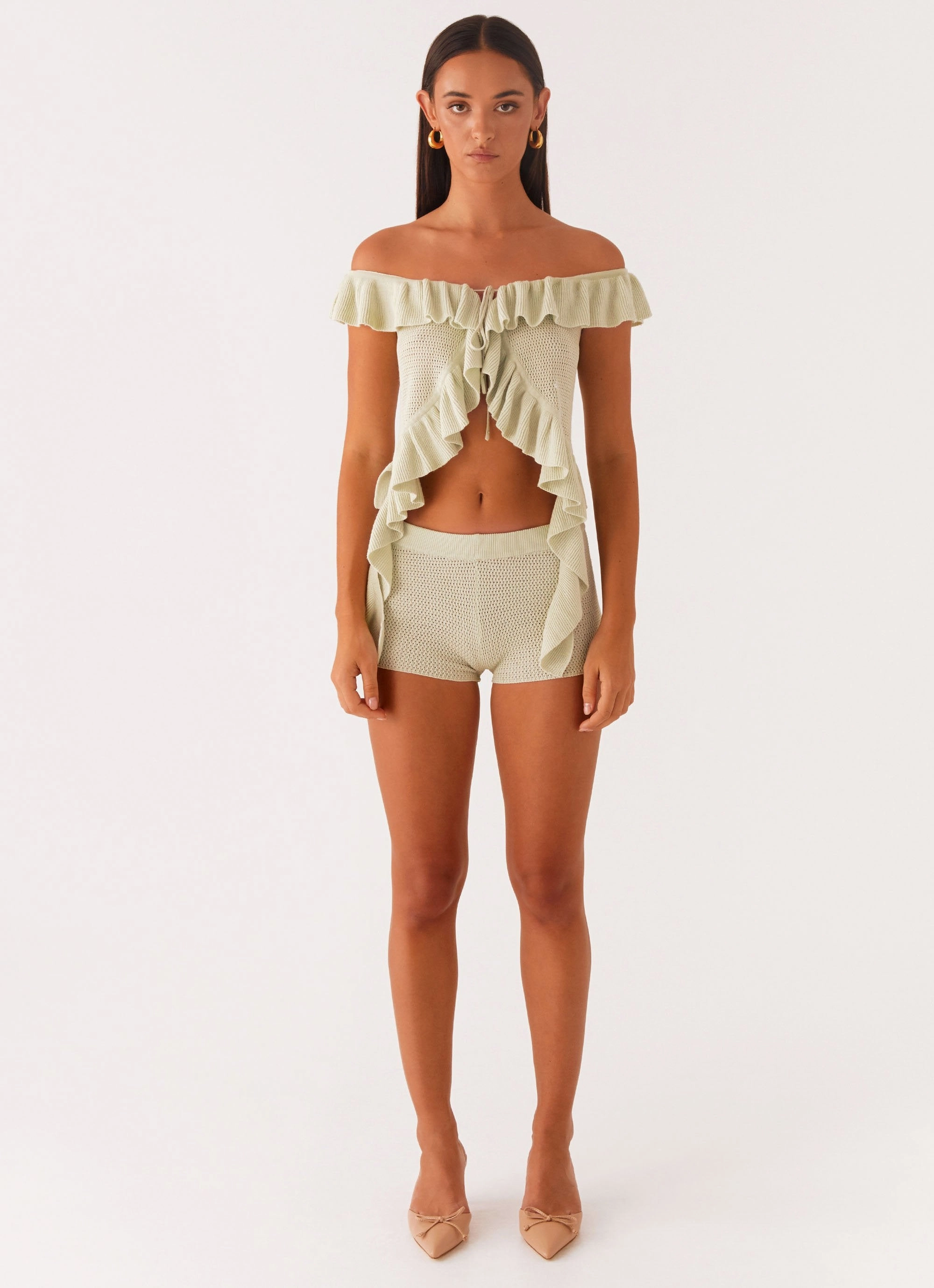Fantasise Knit Mini Shorts - Mint Soft Lines Outdoor activities