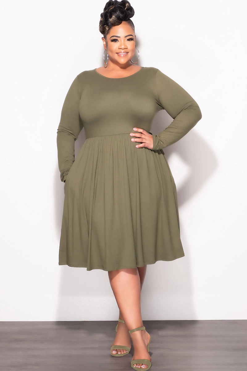 sport chic All Season Fit Final Sale Plus Size Dress with Pockets in Olive Green