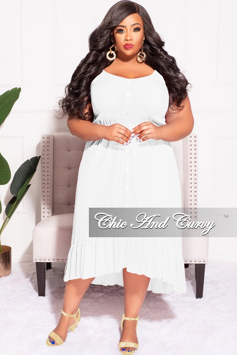 Multi Pocket Configuration Perfect Movement Final Sale Plus Size Spaghetti Strap Dress in Off White