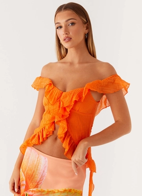 Dylan Off Shoulder Top - Orange Moisture Wicking Technology