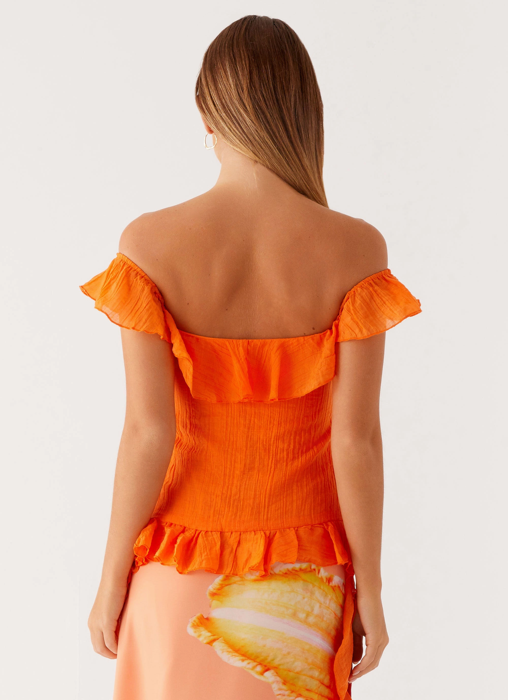 Dylan Off Shoulder Top - Orange PreShrunkFabric TaglessComfort