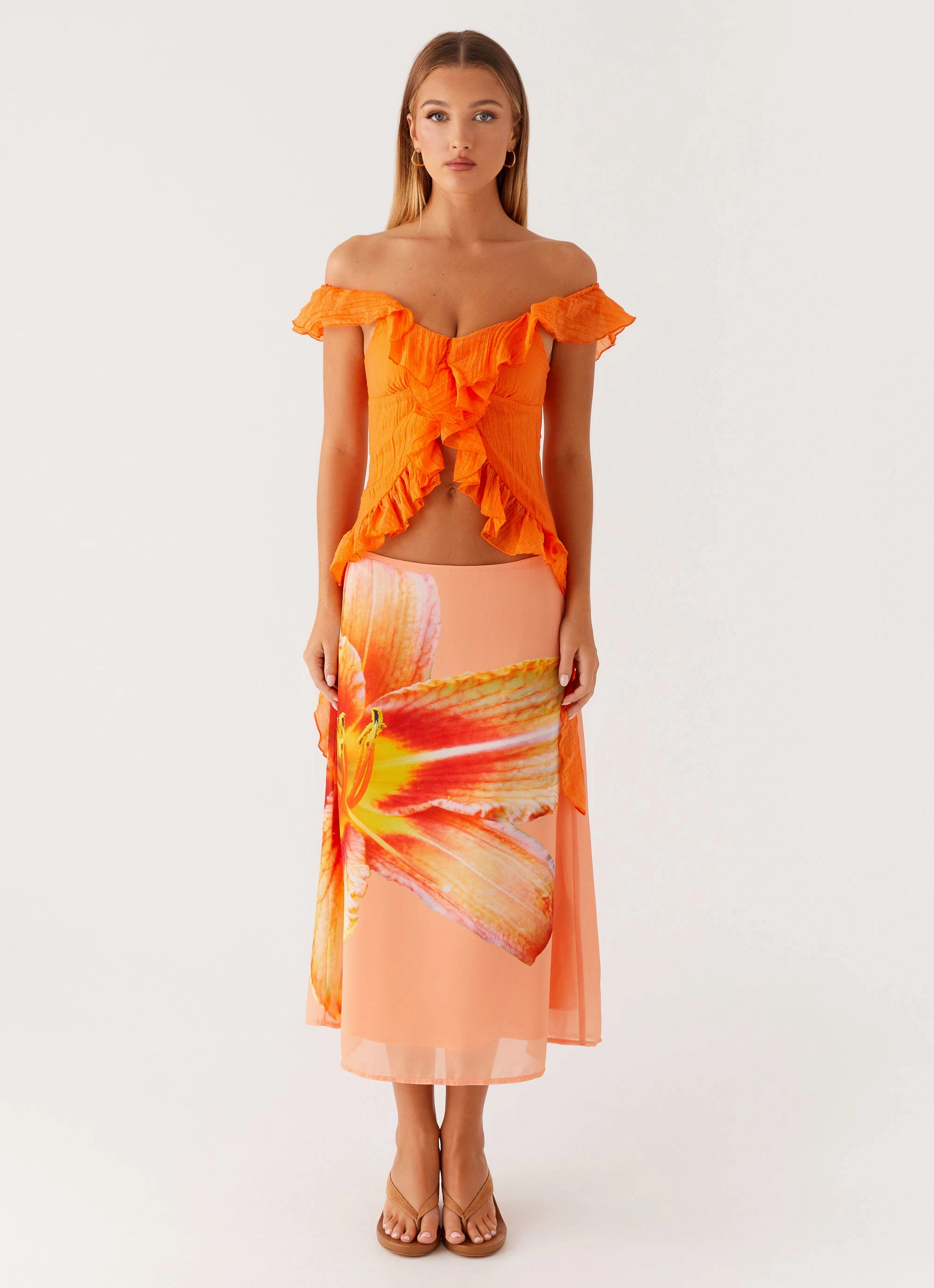 Dylan Off Shoulder Top - Orange AntiStaticTreatment Moisture Management
