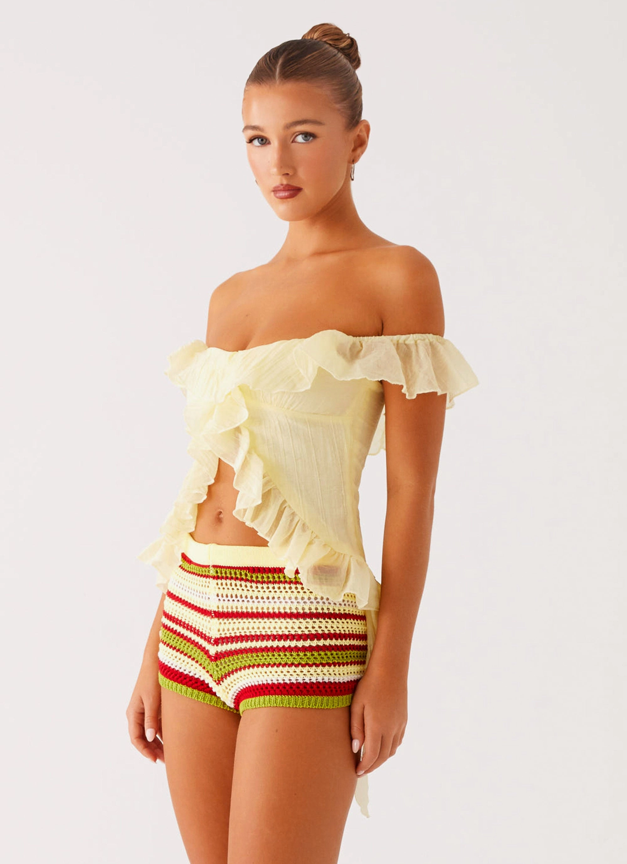 Dylan Off Shoulder Top - Yellow MoistureWickingTechnology