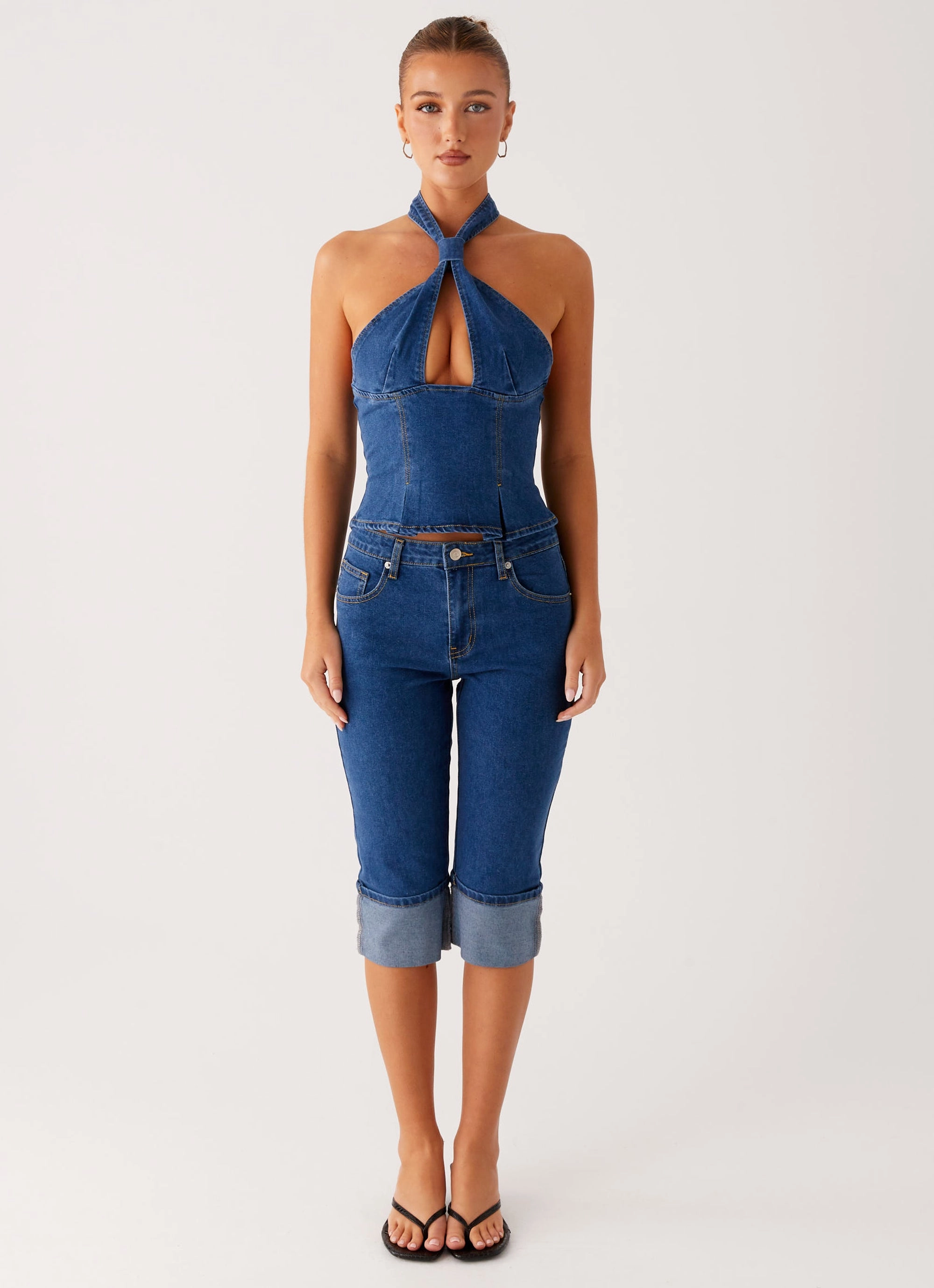 Cozy Sweatshirt LowImpact Manufacturing Saylor Halter Denim Top - Indigo