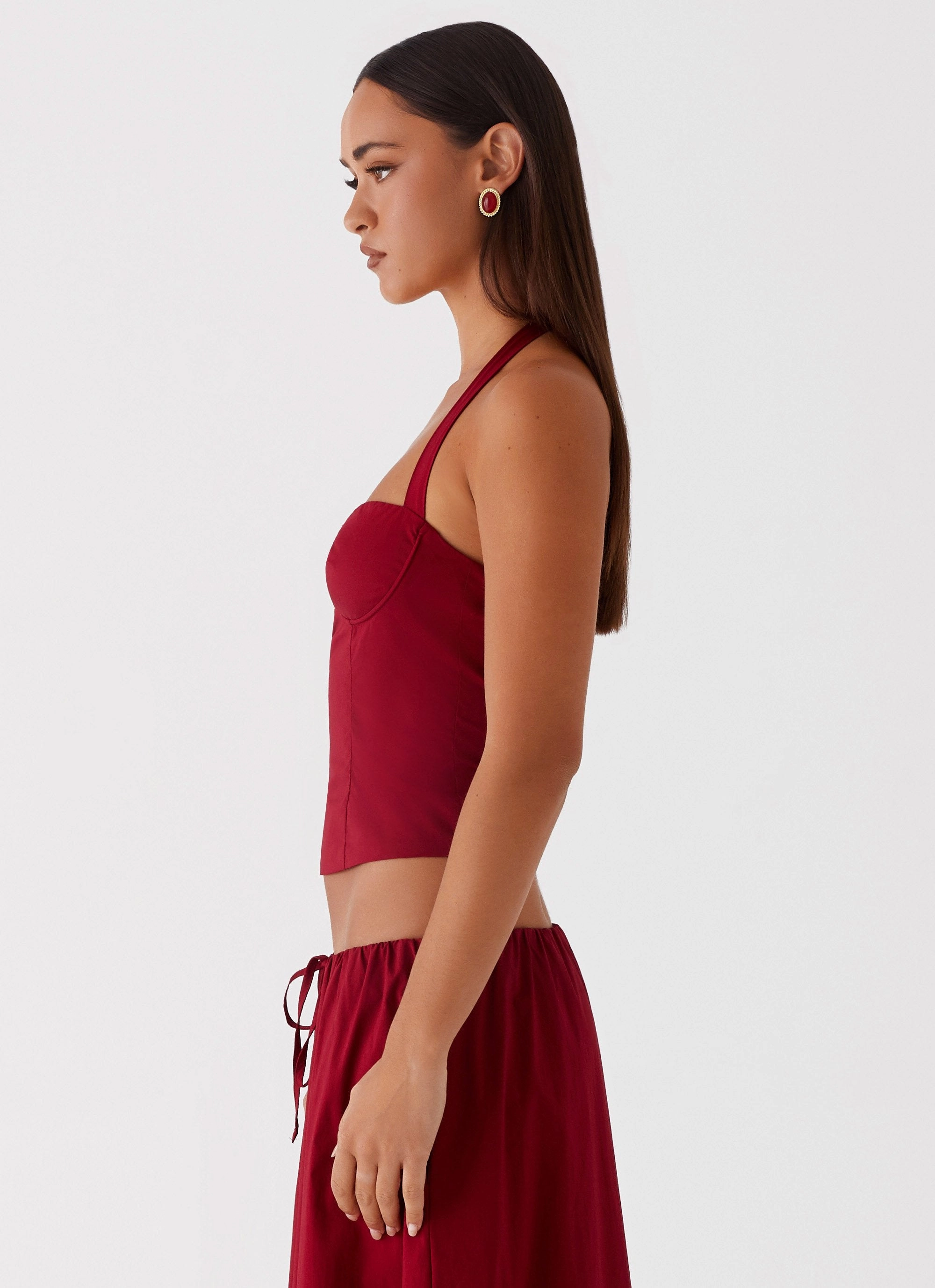 ComfortStretch Cool and Breezy Cheryl Bustier Halter Top - Cherry Red