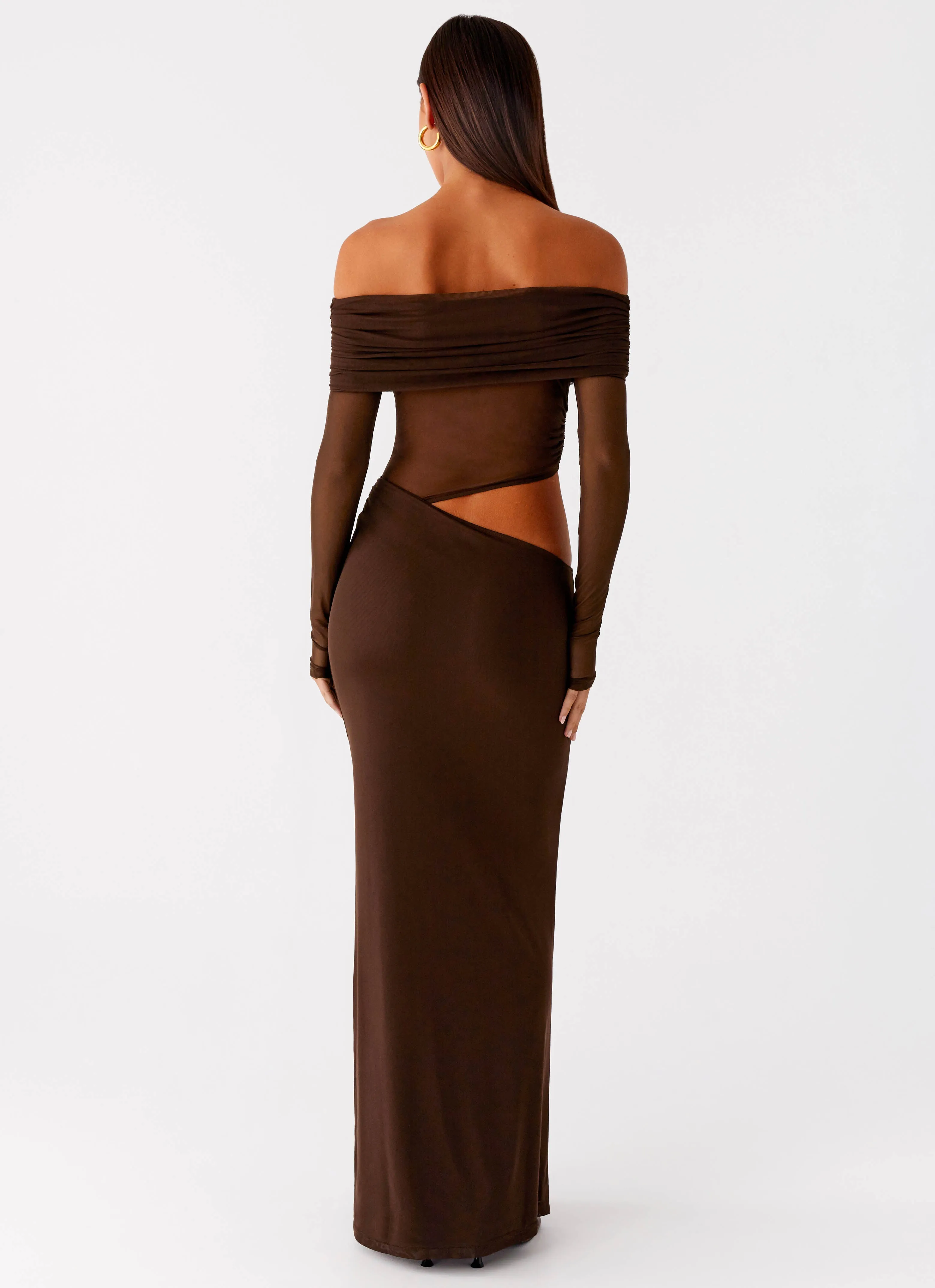Shirred-Detail Textured Look Emery Maxi Dress - Chocolate