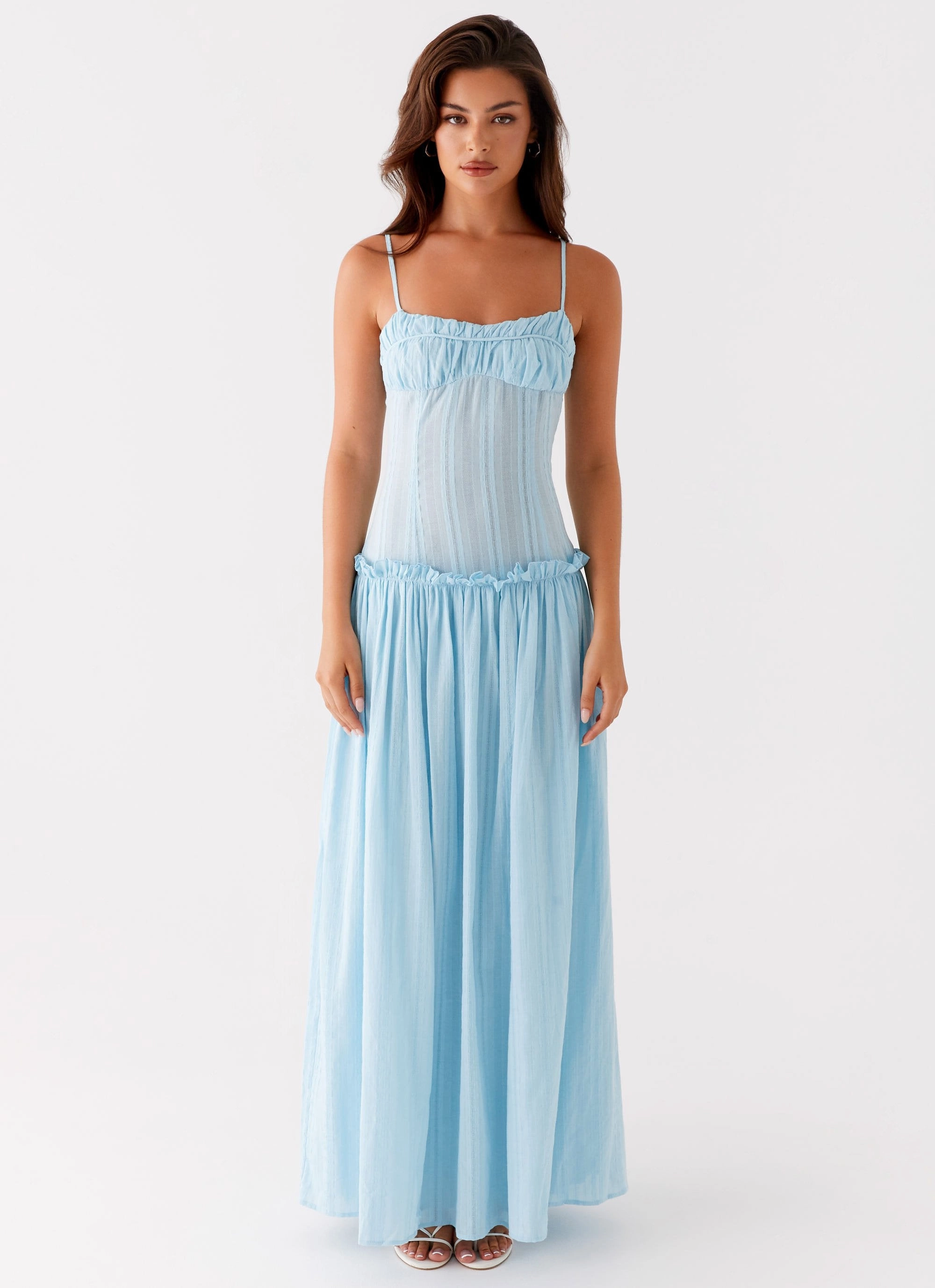 Jacinda Drop Waist Maxi Dress - Blue Calm Tone