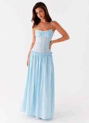 Jacinda Drop Waist Maxi Dress - Blue Feminine Energy Vibrant color