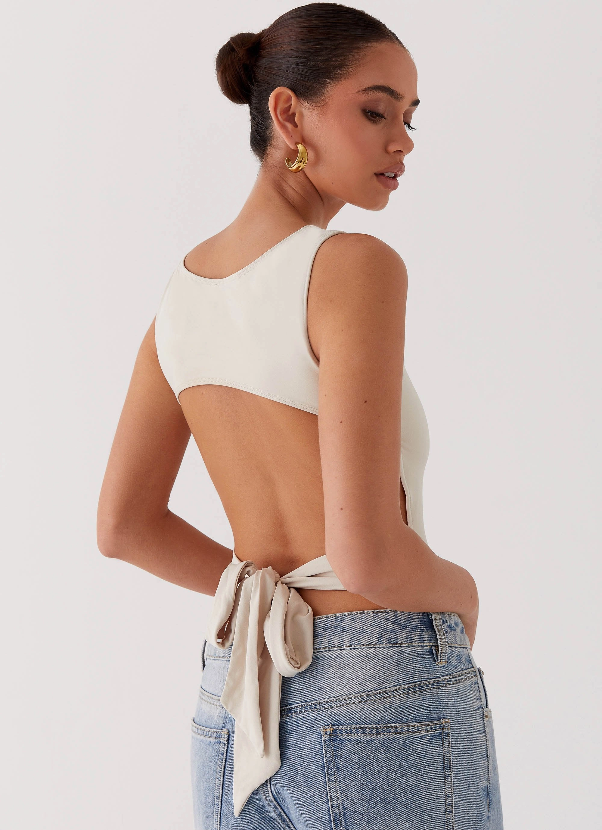 Easy Care Fabric Saskie Crop Top - Ivory