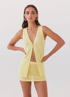 Capri Glow Knit Top - Canary Layered Collar Design Durable Binding