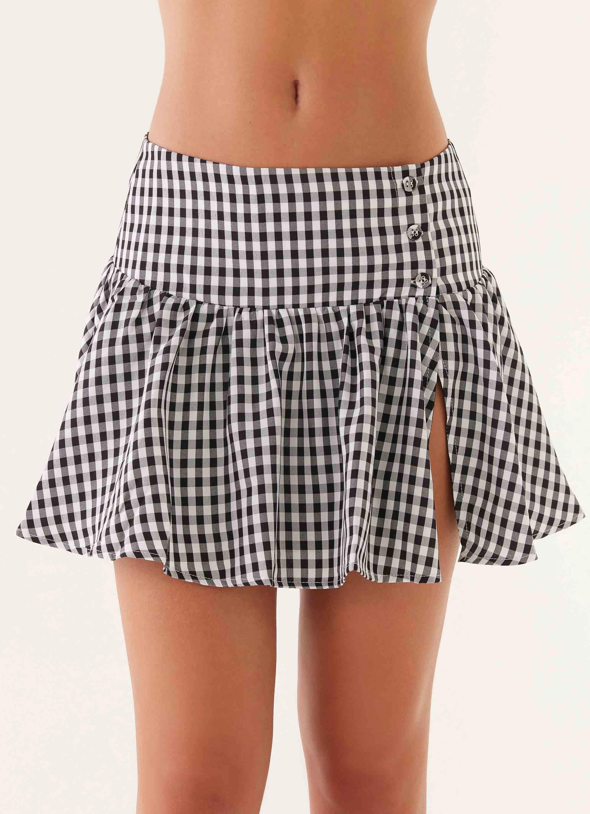 Relaxed Waist Bellamy Mini Skirt - Black Gingham