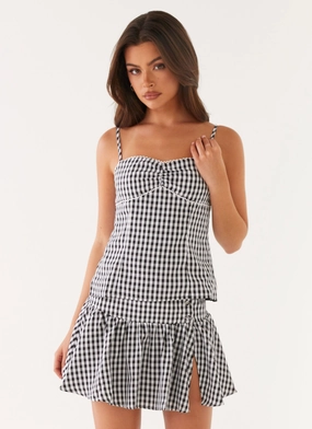 Minimal Comfort Mid Rise Bellamy Mini Skirt - Black Gingham