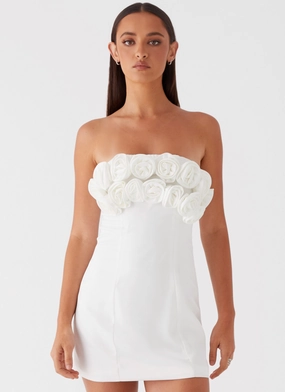AntiFrayEdging Halter-Neck Bouquet Dream Mini Dress - White