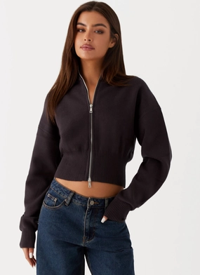 Episode High Neck Cardigan - Charcoal Smart Casual Breathable Lining
