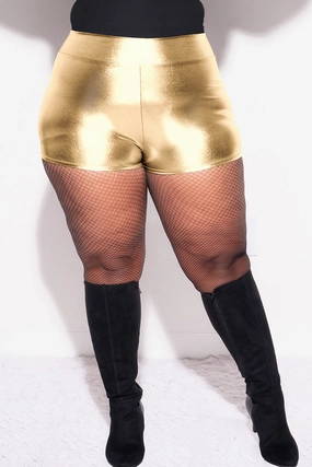 Final Sale Plus Size Shorts with Flat Front & No Ruching in Gold Casual Wearable Stable Shape