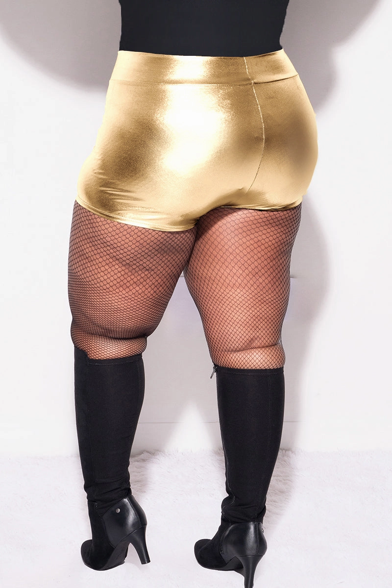 Final Sale Plus Size Shorts with Flat Front & No Ruching in Gold Comfy Design Warm Layer