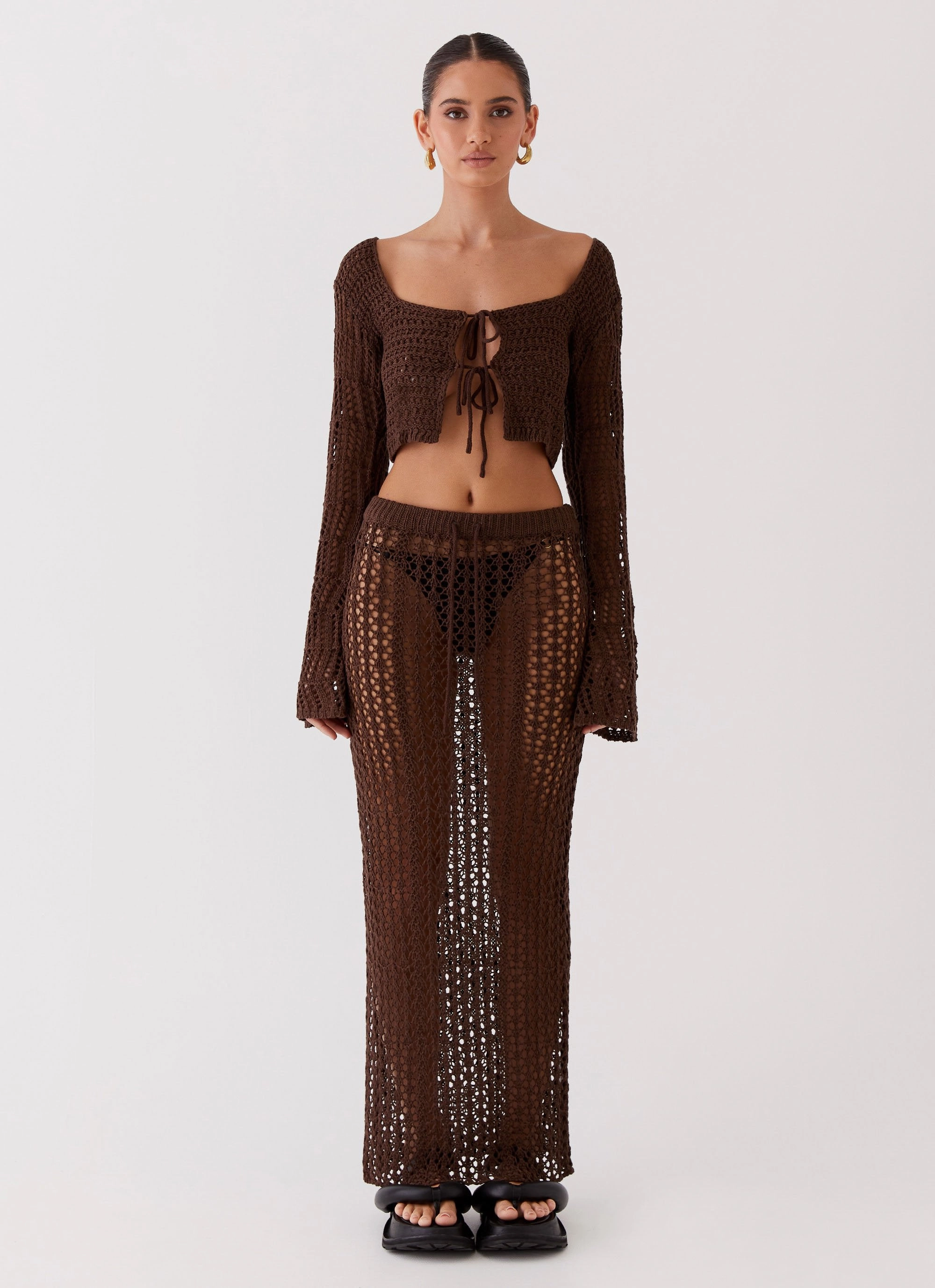 High Visibility Trim Rosalina Crochet Maxi Skirt - Chocolate