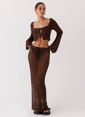Glove Compatible Cuffs Stretch Comfort Rosalina Crochet Maxi Skirt - Chocolate