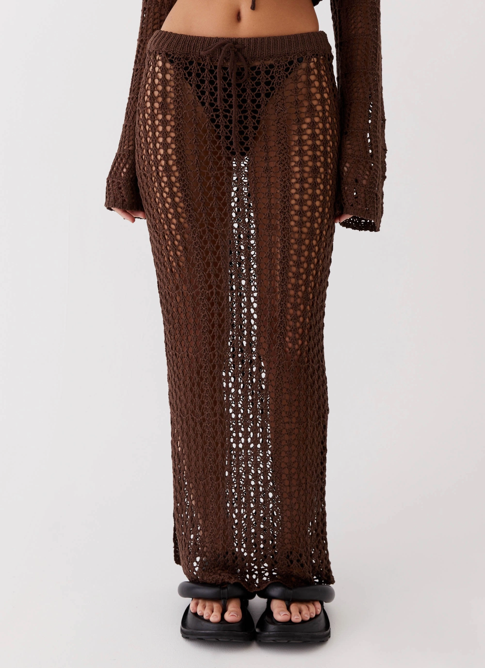 Rosalina Crochet Maxi Skirt - Chocolate Reinforced Collar Structure Bonded Closure Mechanism