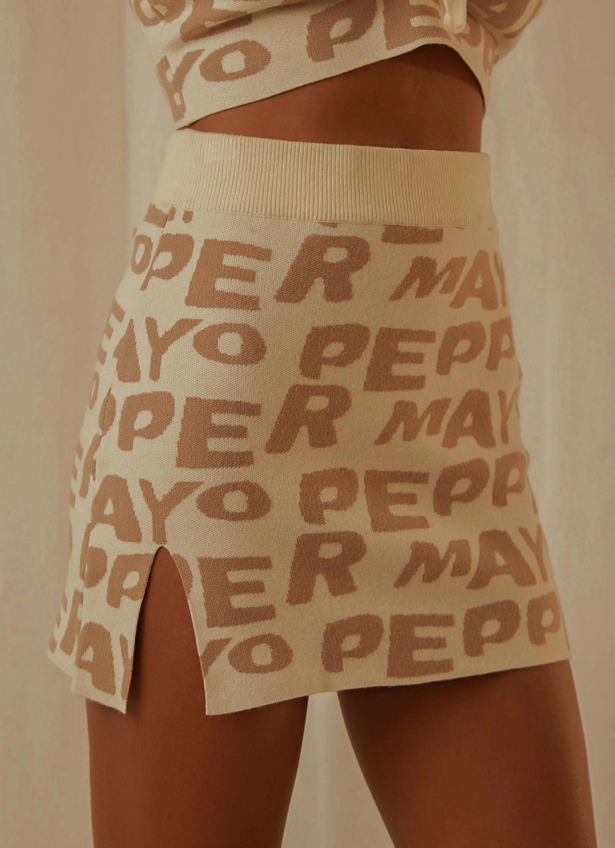 Heat Reflective Tech Easy Love Knit Mini Skirt - Latte Logo