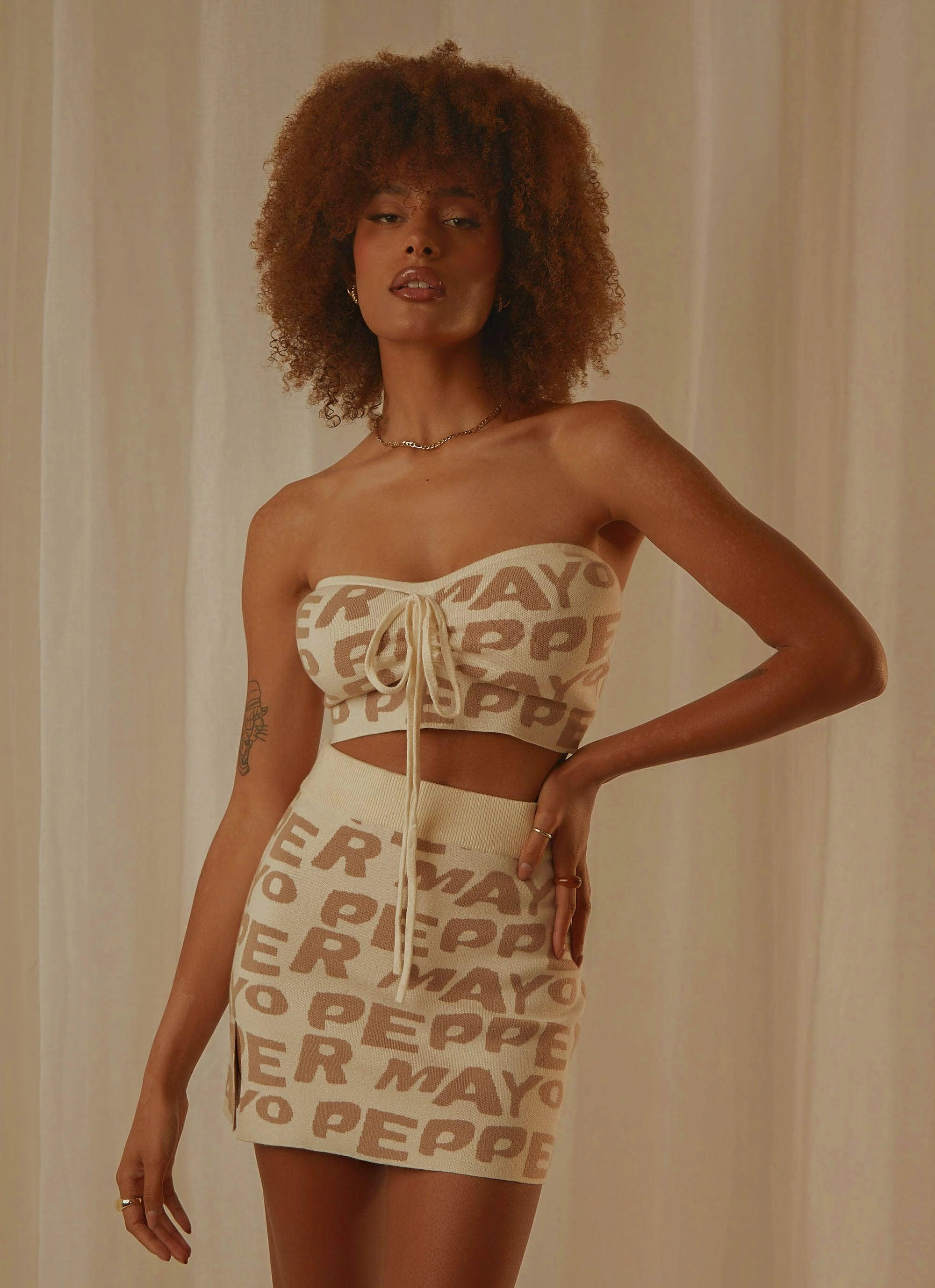 Reinforced Stress Points AllDay Comfort Design Easy Love Knit Mini Skirt - Latte Logo
