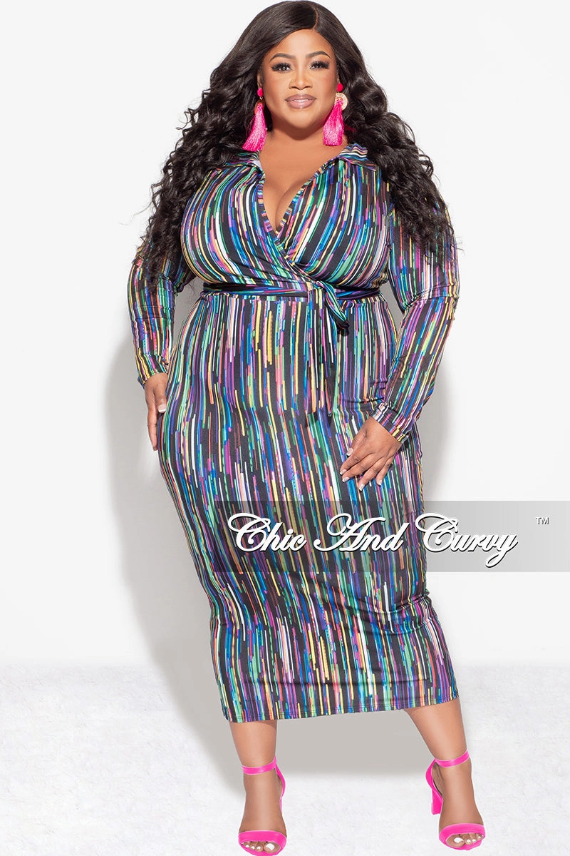 Casual Vibe Final Sale Plus Size Bodycon Faux Wrap Dress in Multi-Color Print